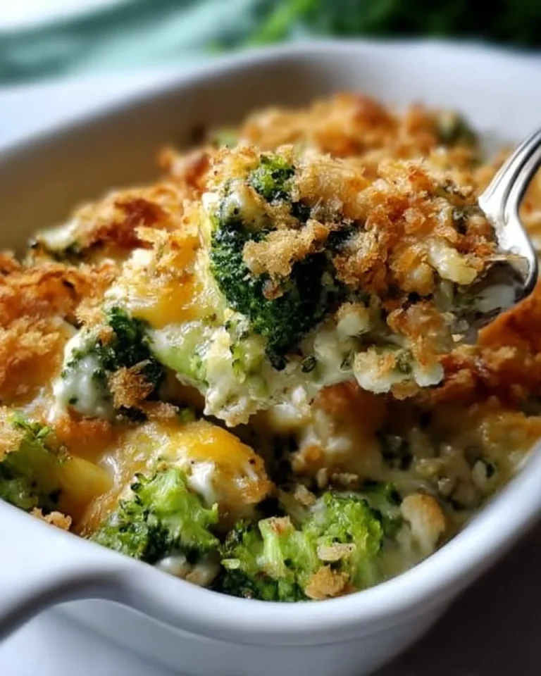 Paula Deen's deliciously creamy broccoli casserole ready to serve