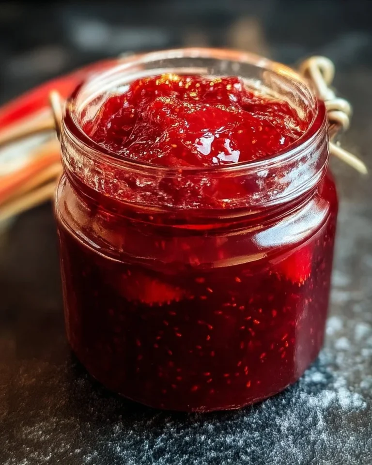 Jar of quick homemade strawberry jam with fresh strawberries on a wooden table.